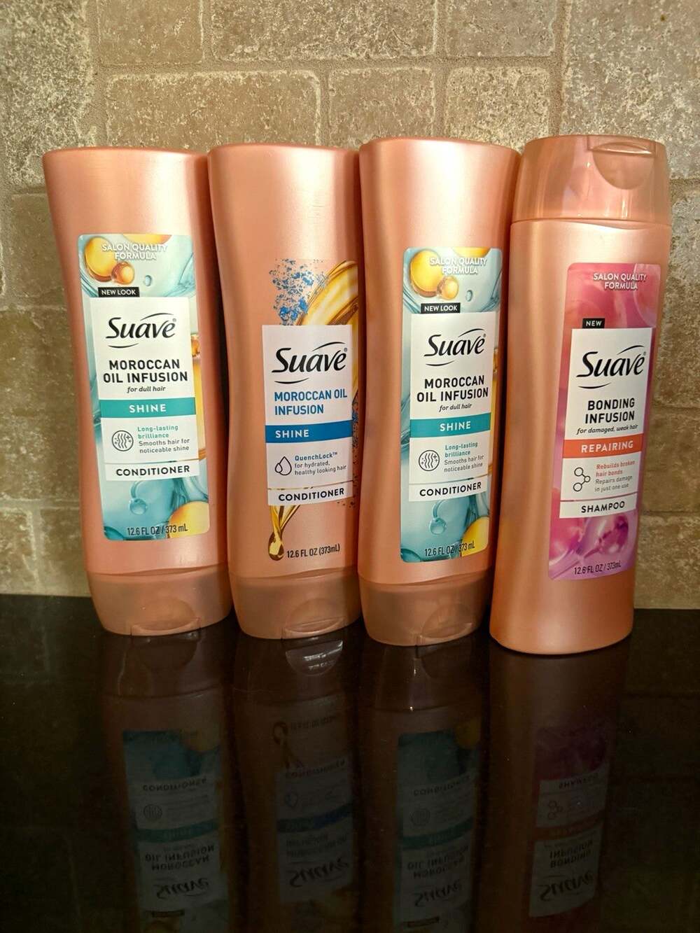 Suave Moroccan Oil Infusion Conditioner & Bonding Shampoo 12.6 oz Lot of 4